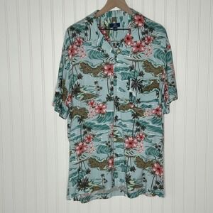 George Mens Tropical Hawaiian Shirt XL Palm Tree Floral Short Sleeve Button Down